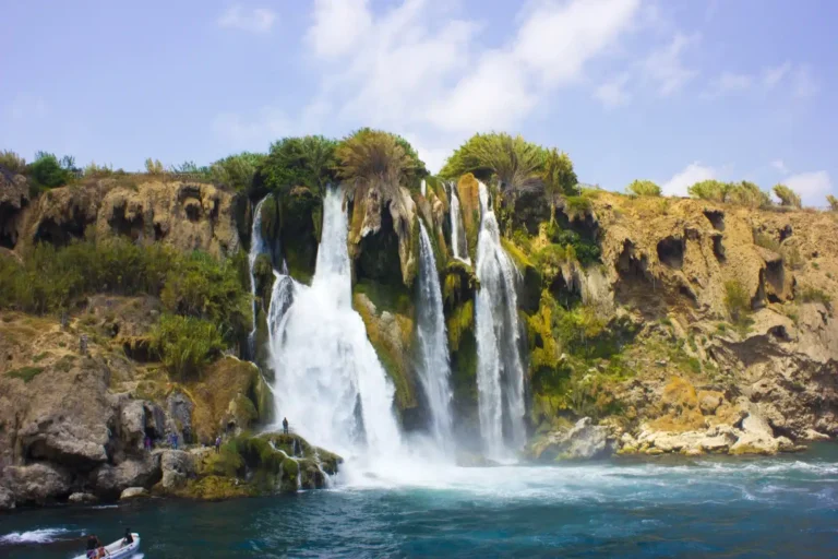 Duden Waterfall cascading into greenery, Antalya