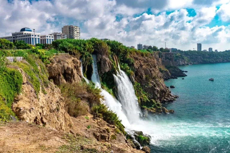 Lower Duden Waterfall flowing into the Mediterranean Sea, Antalya