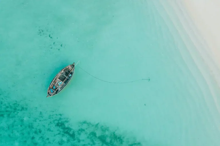 Wooden boat anchored in a turquoise bay, Turkish coast