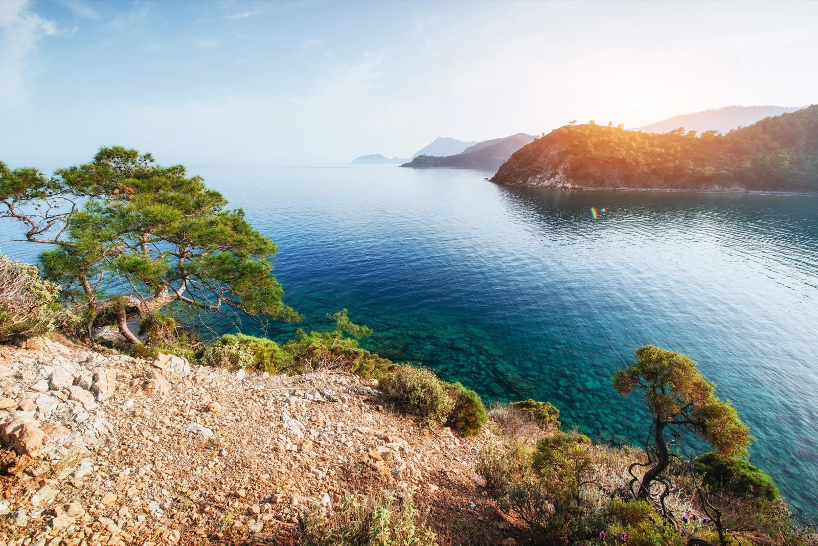 Blue Mediterranean sea waves along the Turkish coast