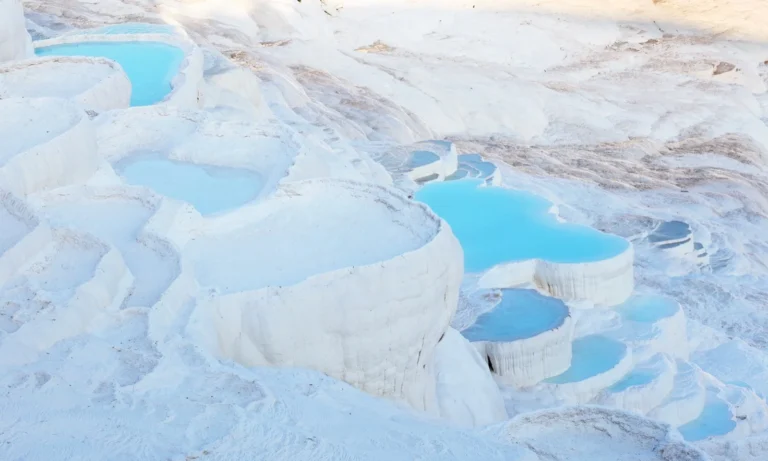Blue thermal water pools at Pamukkale