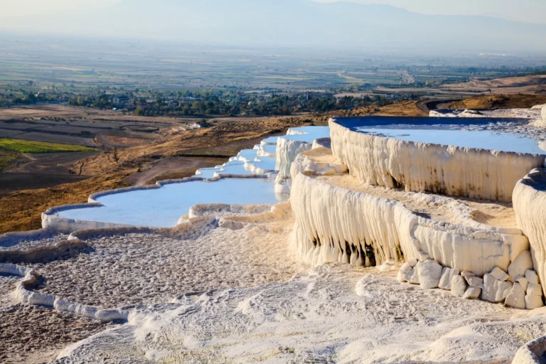 Panoramic view of Pamukkale travertine pools