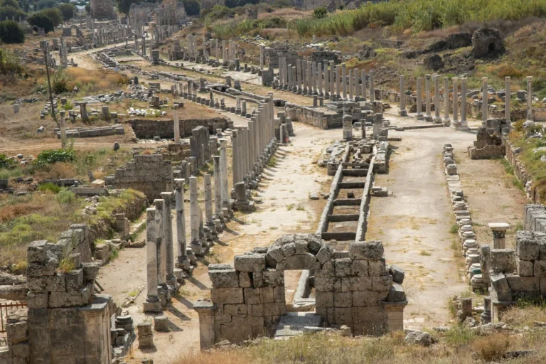 Colonnaded street ruins of Perge ancient city, Antalya