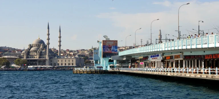 Panoramic view of Galata Bridge spanning the Golden Horn in Istanbul