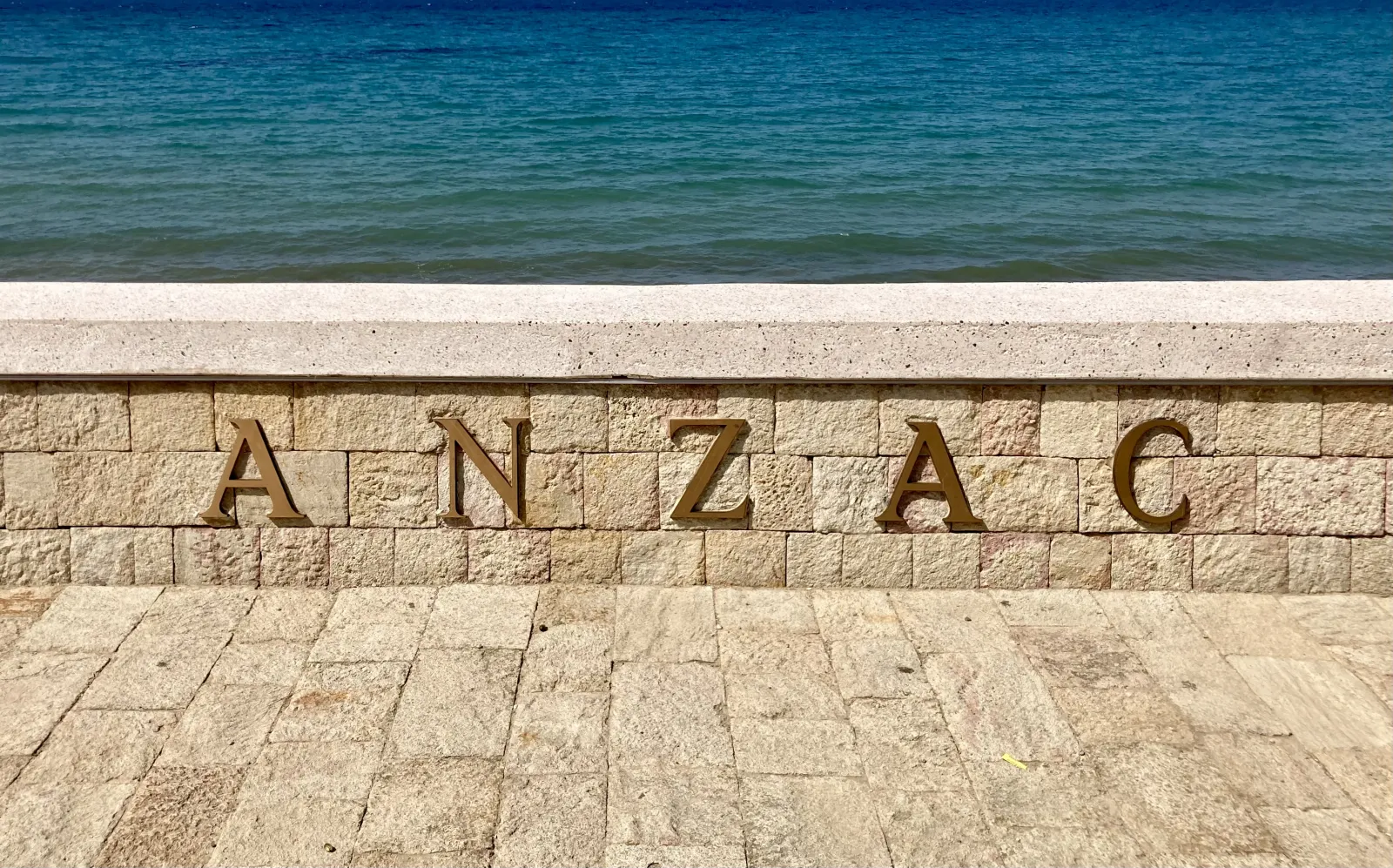The ANZAC commemorative site on the Gallipoli Peninsula with the terrain and coastline visible