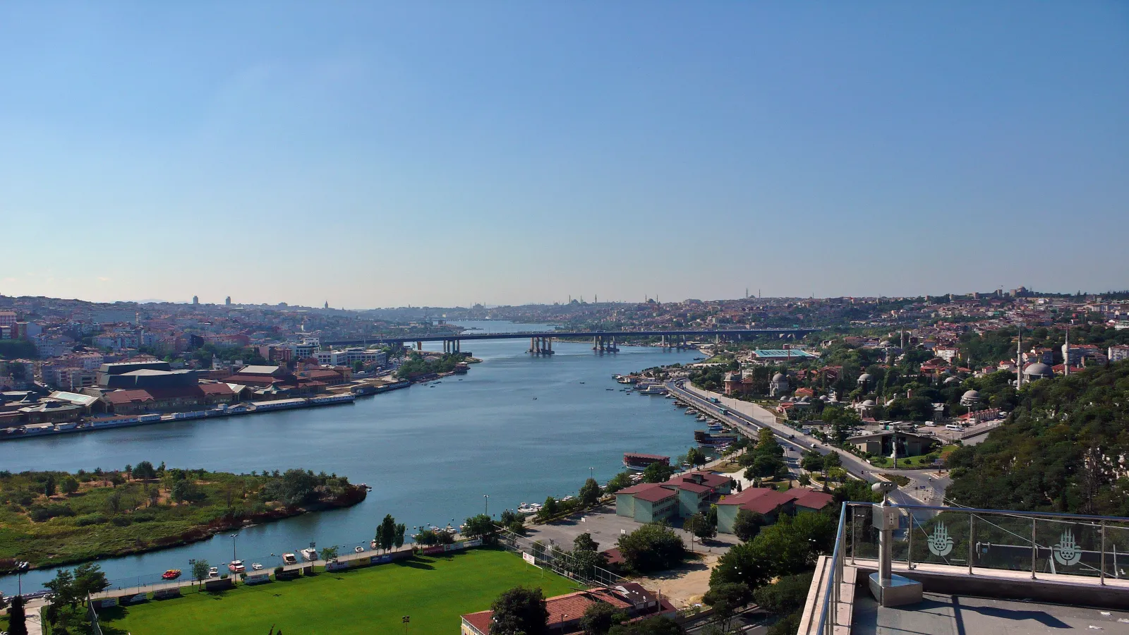 View down the Golden Horn from the Pierre Loti hilltop near Eyup Sultan Mosque in Istanbul