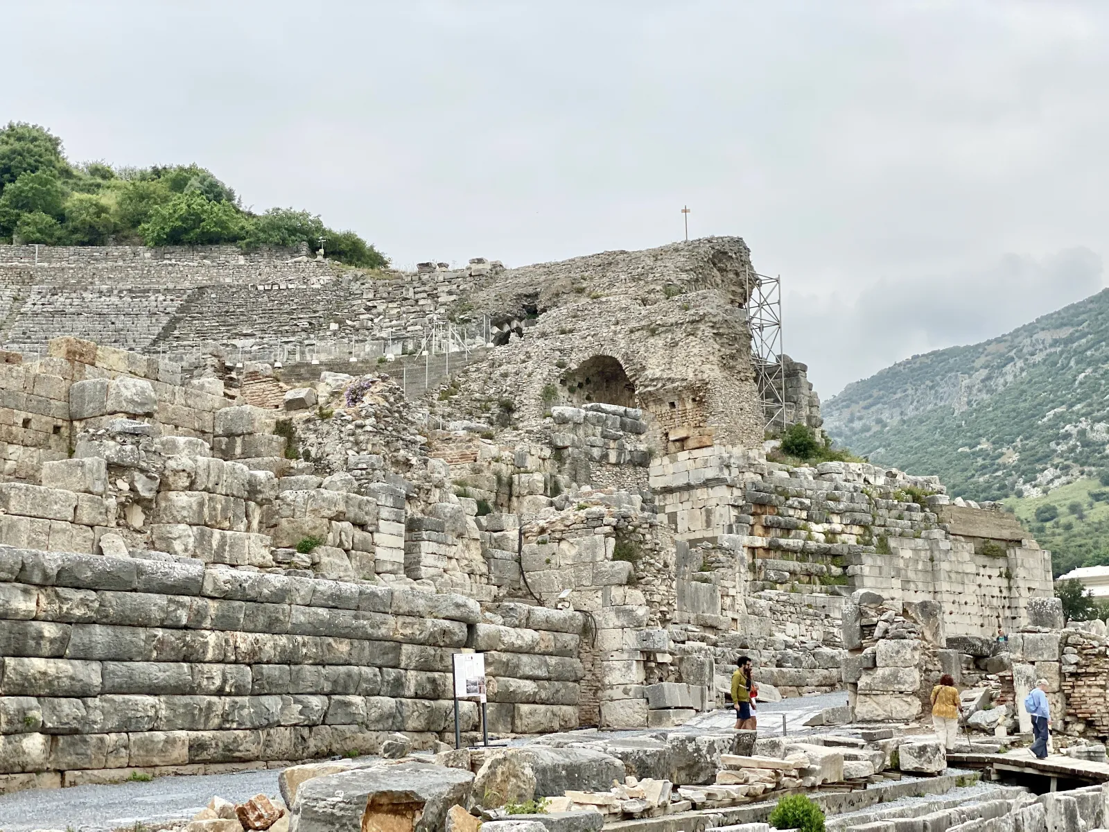 Close view of the stone seating tiers at the Great Theater of Ephesus