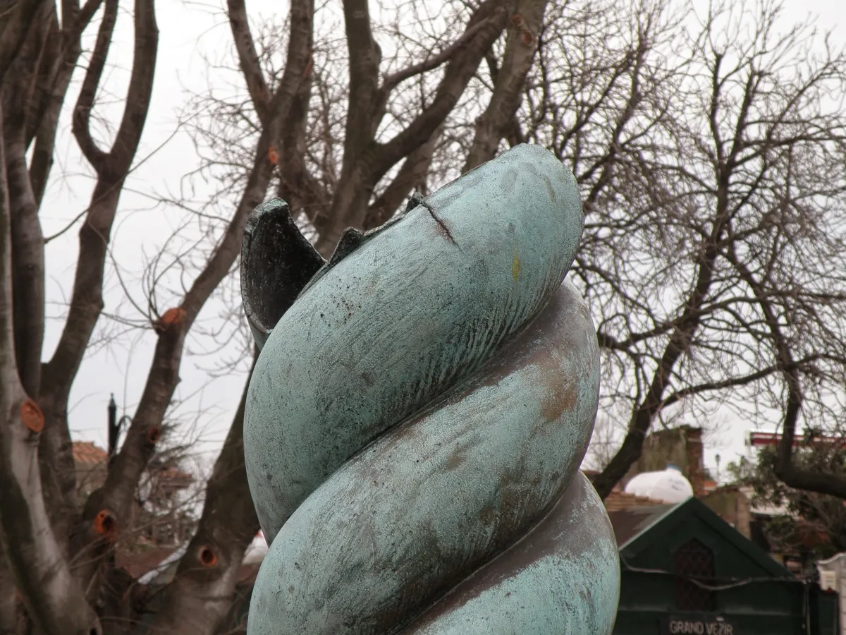 Close-up of the ancient bronze Serpentine Column at the Hippodrome in Sultanahmet Istanbul