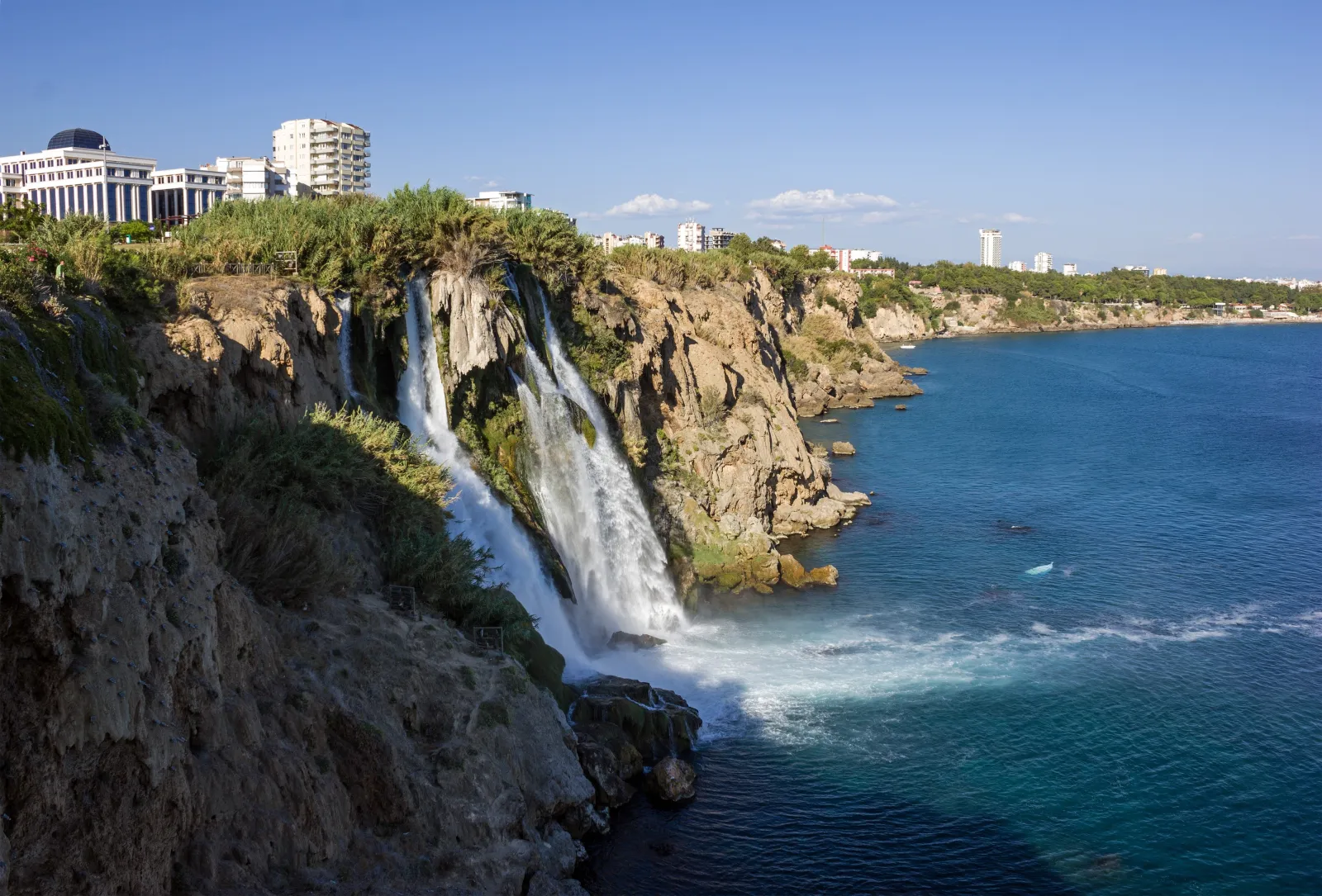 Lower Düden Waterfall dropping 40 meters from a cliff into the Mediterranean Sea