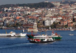 Maiden's Tower on its small island in the Bosphorus with the Istanbul skyline behind