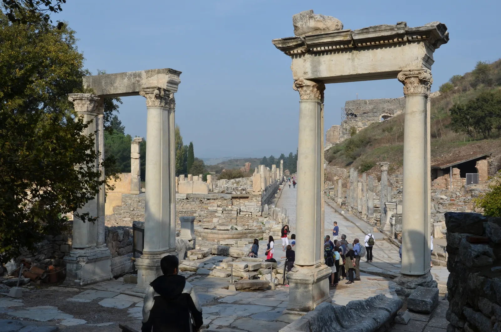 The Marble Road at Ephesus with arches and columns leading toward the Library of Celsus