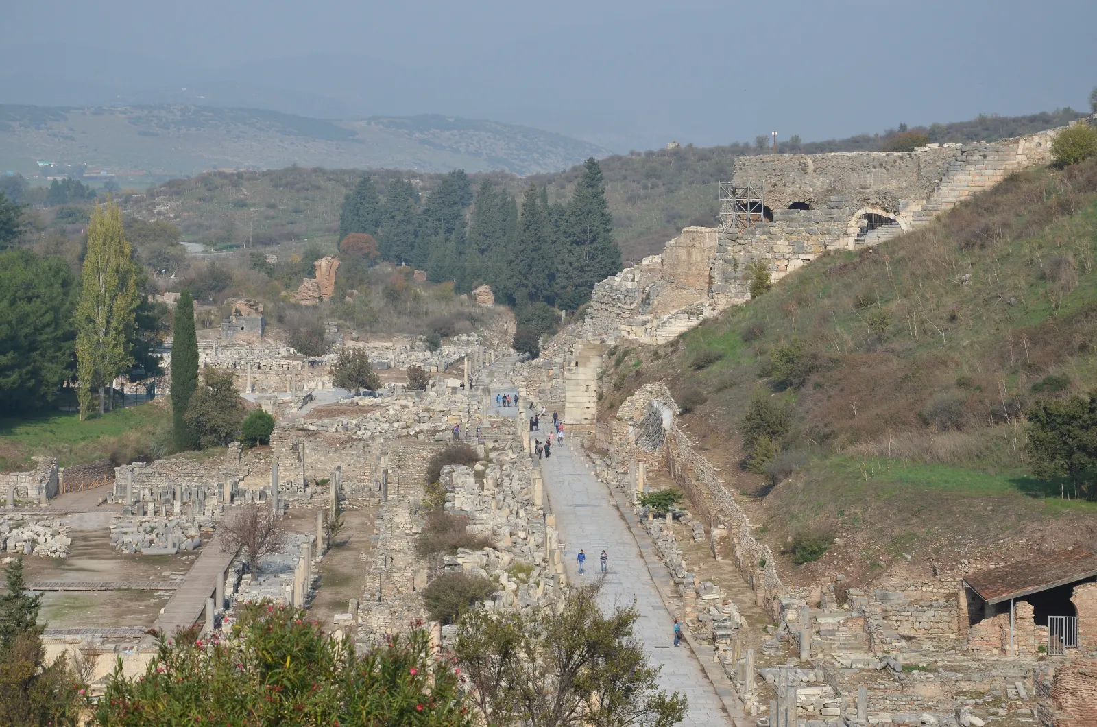 View of the Marble Road from the terrace of the Terrace Houses at Ephesus with the Library of Celsus and Great Theater visible
