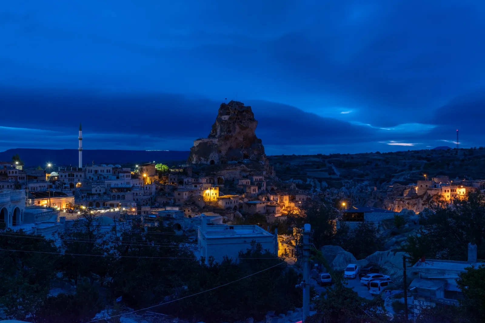 The carved rock stairway leading up through Ortahisar Castle in Cappadocia