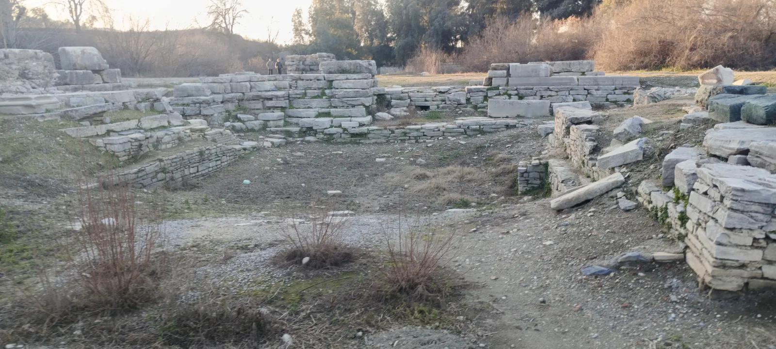Foundation stones of the Temple of Artemis at Ephesus with the column visible and the Basilica of St. John in the background