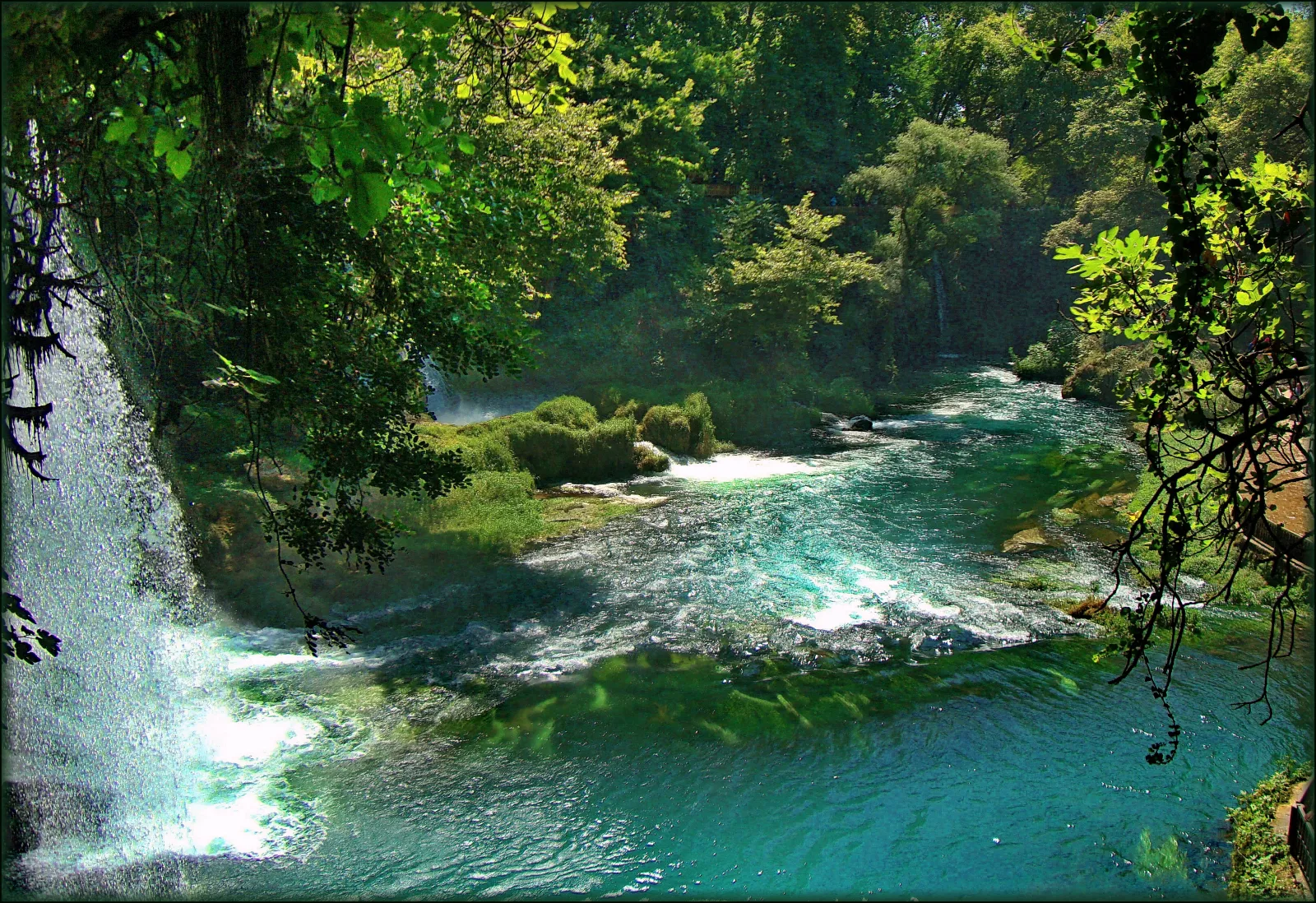 The gorge and walking path at Upper Düden Waterfall park in Antalya