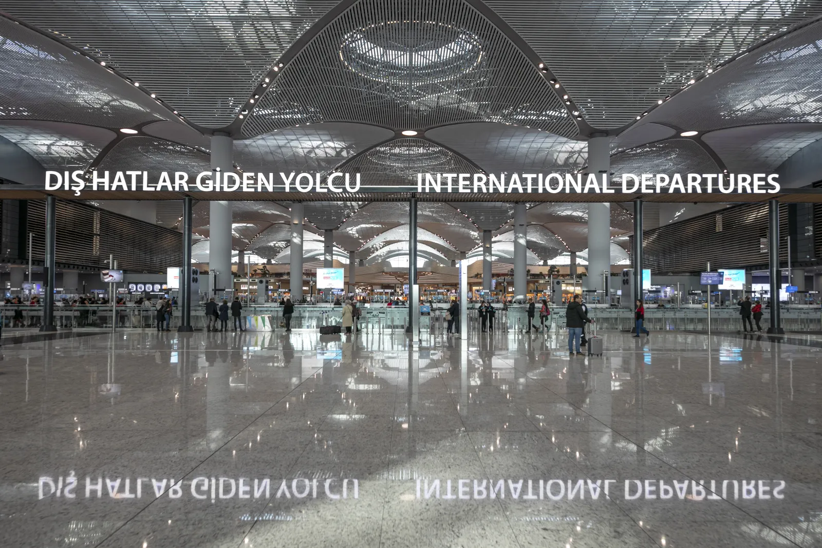 Interior of Istanbul Airport terminal where visa-free travelers arrive in Turkey