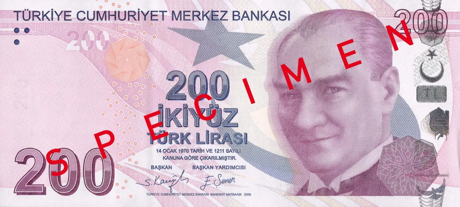 A Turkish 200 lira banknote, the largest note in circulation